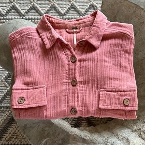 Free People Blouse Shirt Pink Button Pocket Short Sleeve Casual Daily, Size S